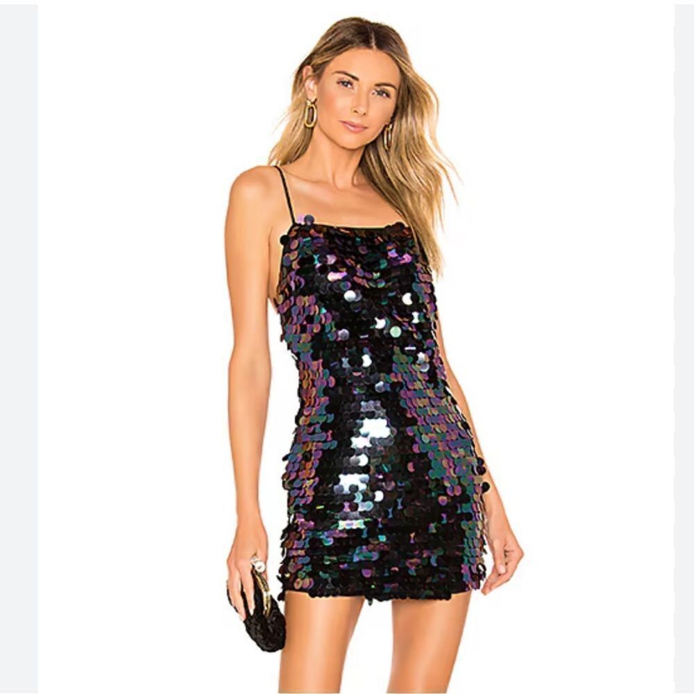 NBD Prismatic mini dress black metallic disc sequin club slip Revolve Sz S